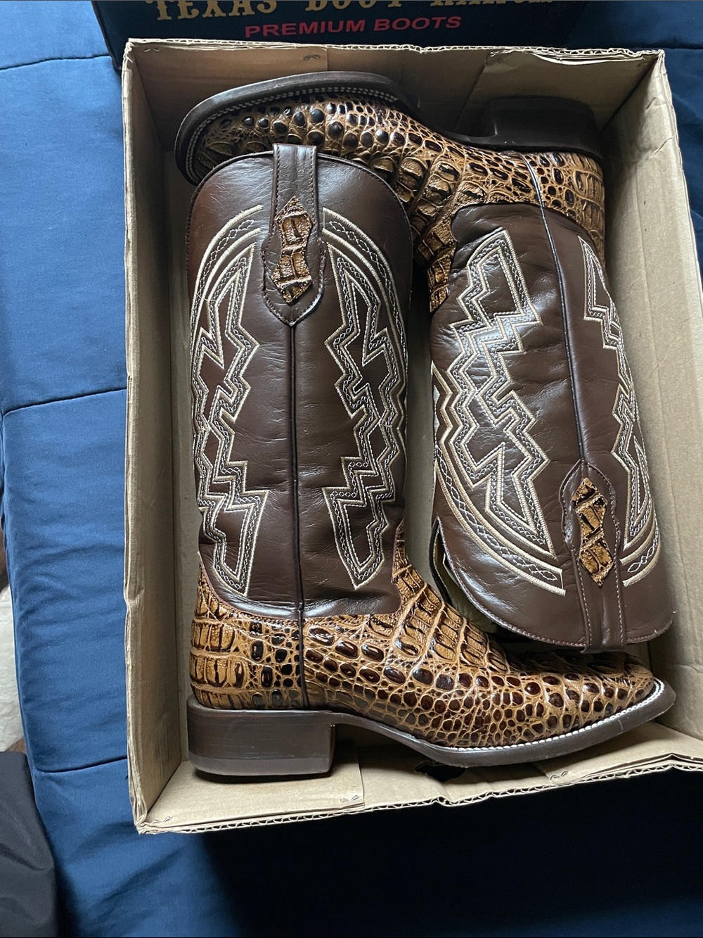 Premium Brown Croc-Embossed Leather Texas Premium Cowboy Boots - Men